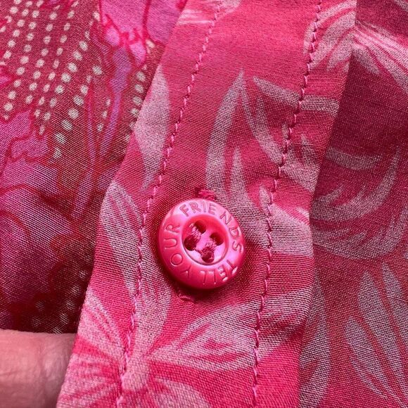 Tell Your Friends Mens‎ Pink Floral Silk Short Sleeve Button-Up Shirt Medium - Picture 6 of 8